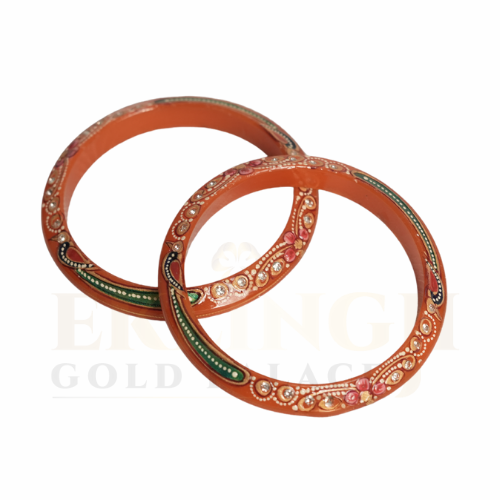 Handcrafted Peacock Design Orange Bangles for Women