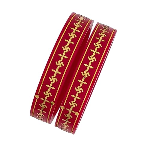 Red Swastik Gold Handmade Pola Bangles