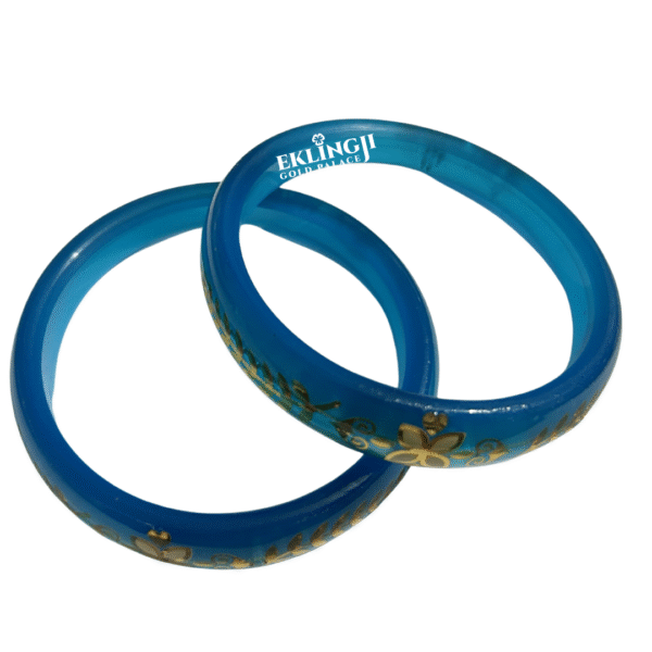 Blue Transparent Gold Floral Bangles for Women | 22K Gold Finish (916 Hallmark Look)