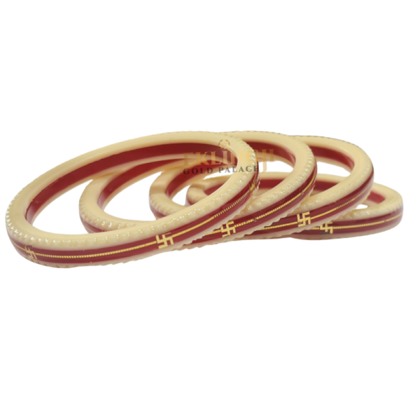 Red & Cream Pola Bangles for Women | 916 Gold Finish | Lightweight Traditional Plastic Bangle Set for Wedding & Daily Wear