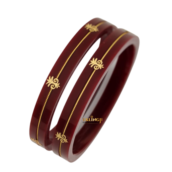 Maroon Pola Bangles with Gold Minimal Design (2 Pis)