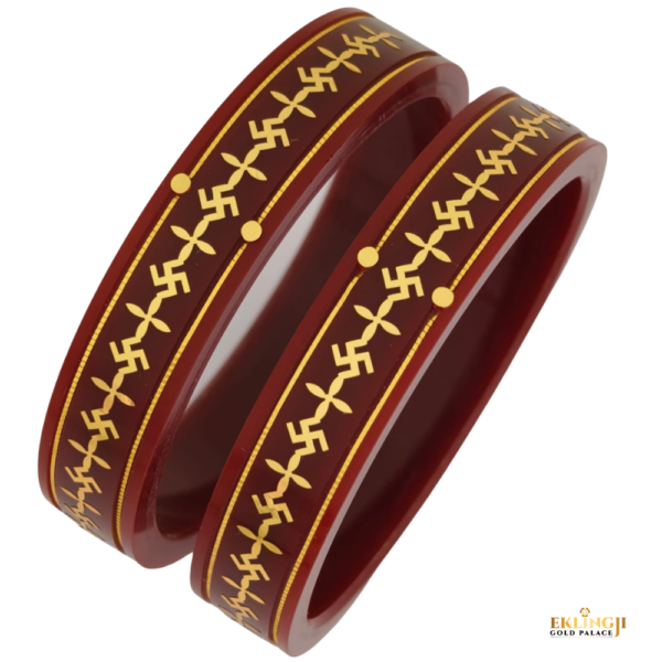 Maroon Pola Bangles for Women 916 Gold with Swastik Design