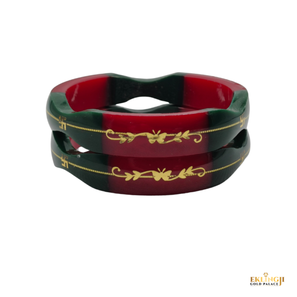 Maroon & Mehndi Green Pola Bangles for Women with 916 Gold & Swastik Design