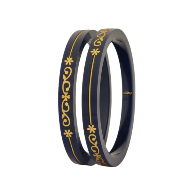 Navy Blue & 916 Gold Finish Polo Bangles for Women