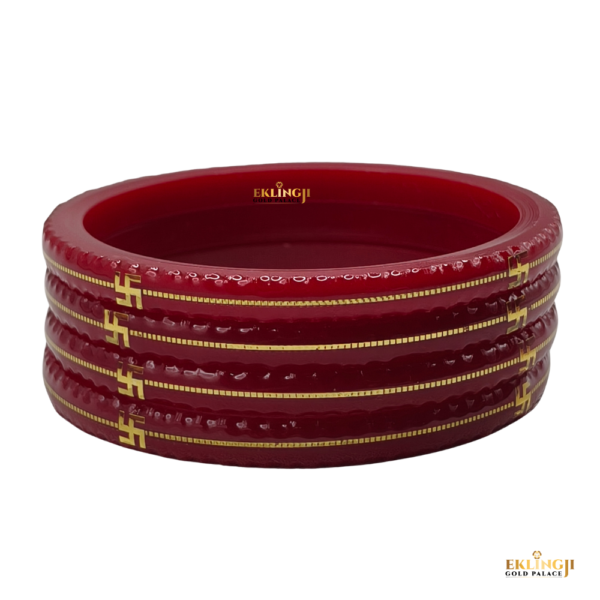 Red Kangree Bangles with 916 Gold Swastik Design for Women