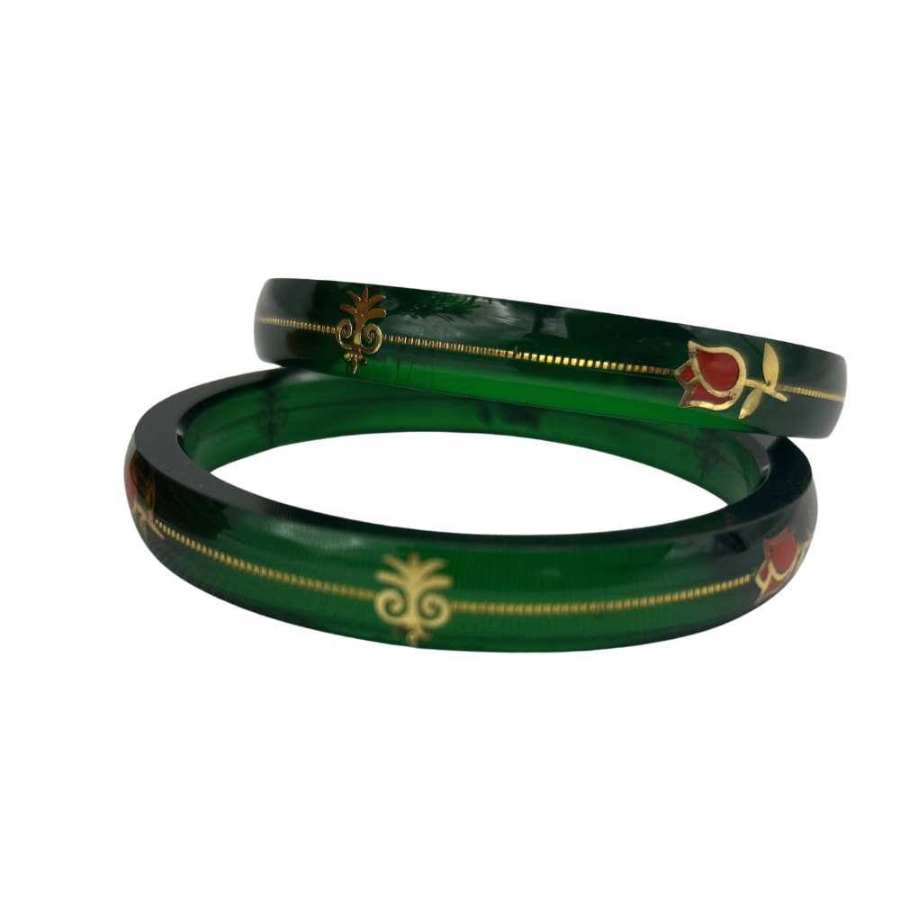 Mehndi Green Gold Pola Bangles (2 Pis) Image 2