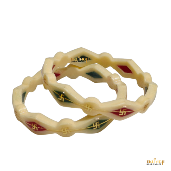 Cream Plastic Bracelet for Women (Swastik Design with Red & Green Pattern)