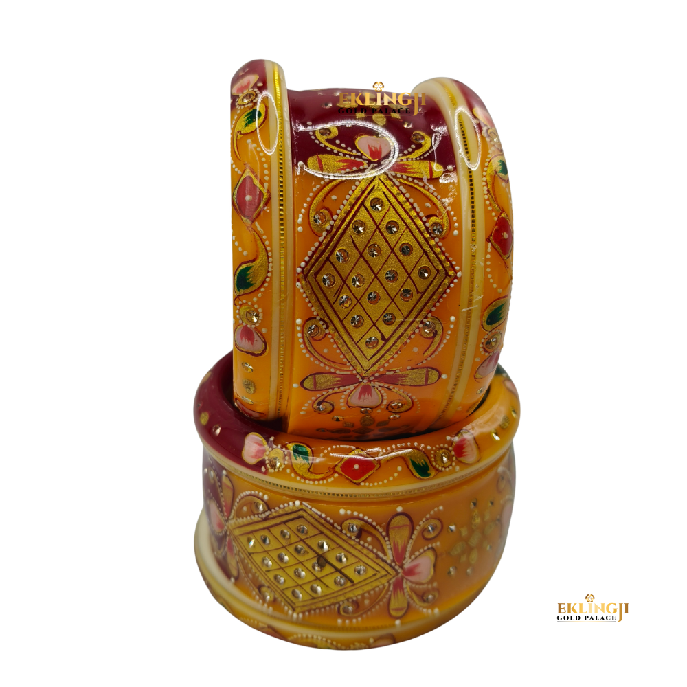Royal Maroon Yellow Plastic Gold Chuda Set