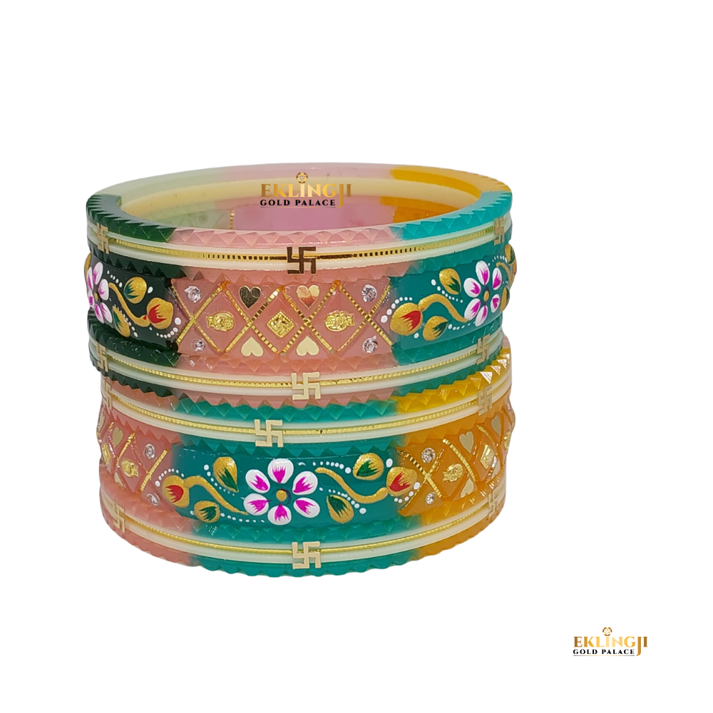 Royal Maroon Yellow Plastic Gold Chuda Set Image 4