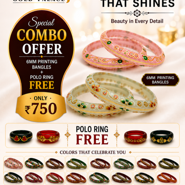Plastic Gold Printed Bangles with Free Polo Ring Combo